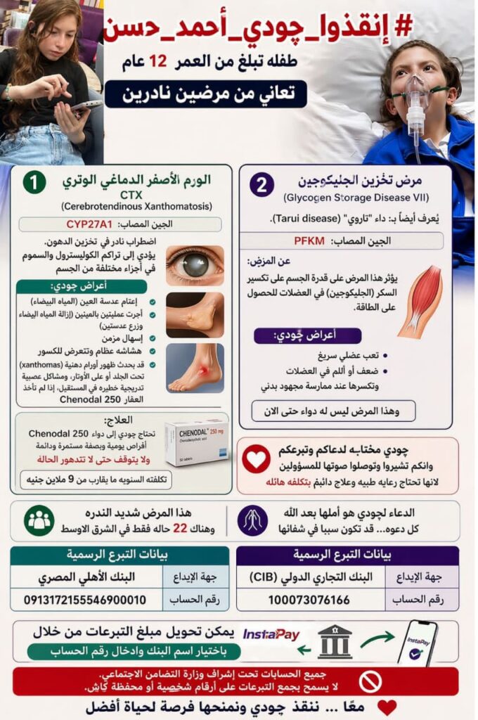 استغاثة إنسانية عاجلة لإنقاذ طفلة مصرية تواجه مرضًا نادرًا يهدد مستقبلها